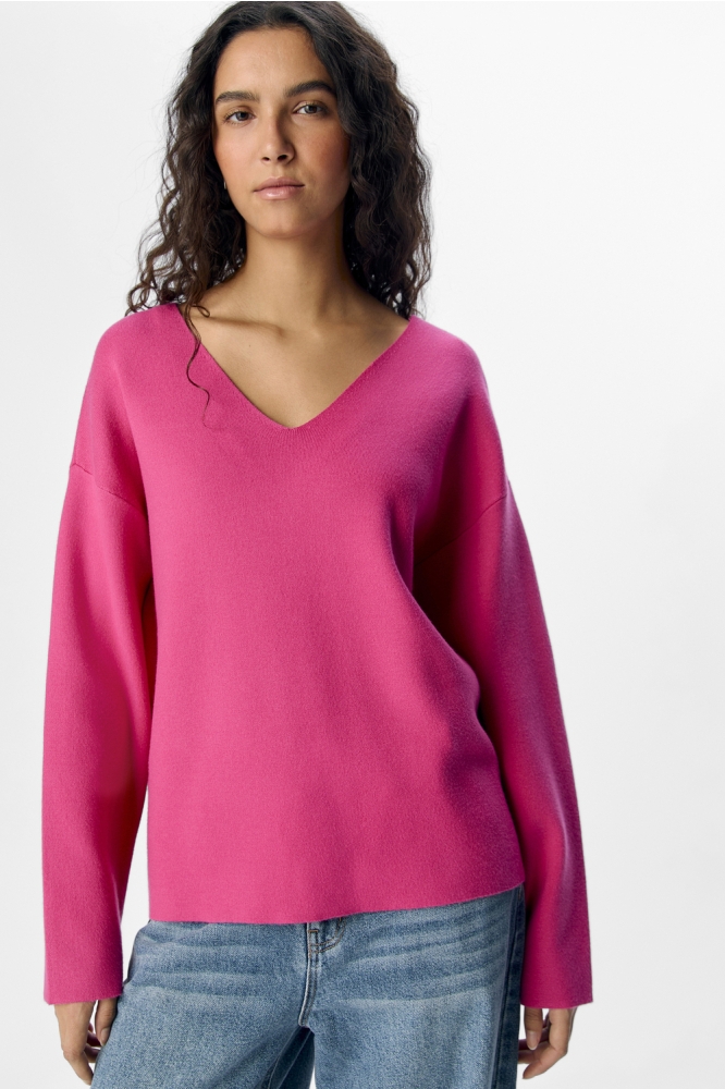 OBJREYNARD V-NECK PULLOVER NOOS 23044288 RASPBERRY SORBE/COL